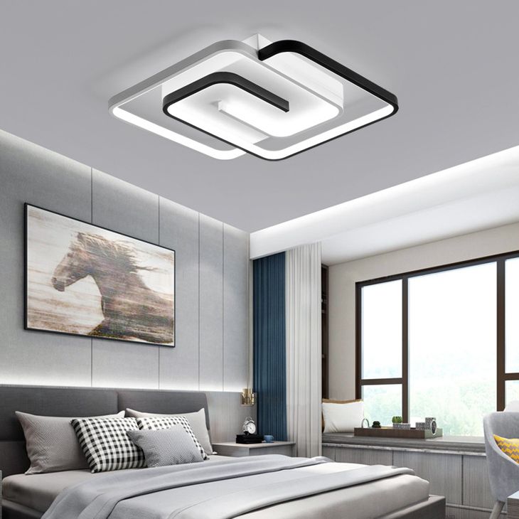 Minimalist Squared Ceiling Light Fixture Acrylic LED Bedroom Close to Ceiling Lamp in Black-White