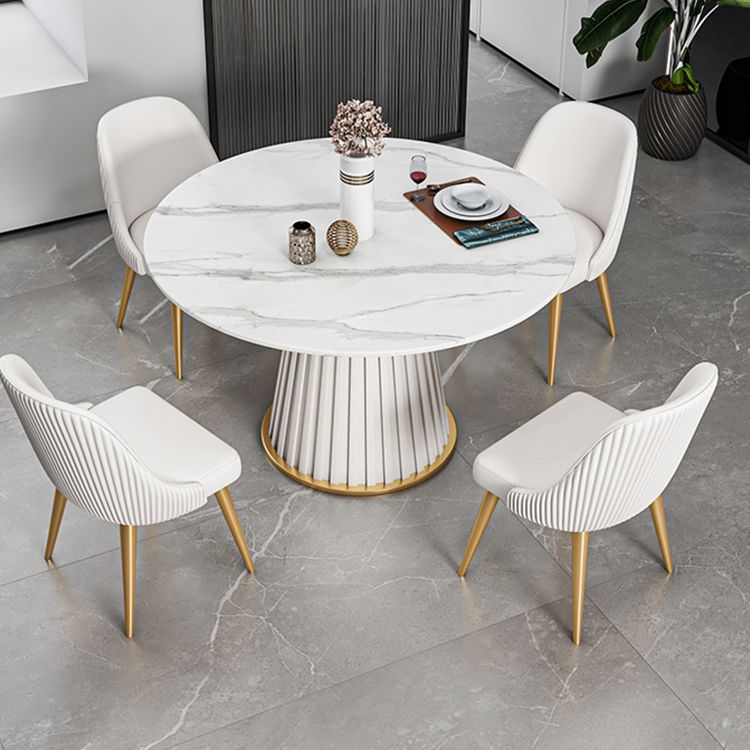 Sintered Stone Dining Table Set 1/3/5/7 Pieces Round Dining Table Faux Leather Chairs