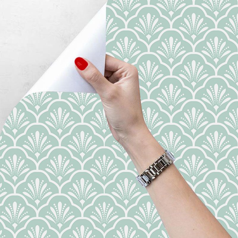 19.4 sq ft. Rural Wallpaper Roll for Girl's Bedroom with Floral Grid Design in Soft Green, Peel and Stick