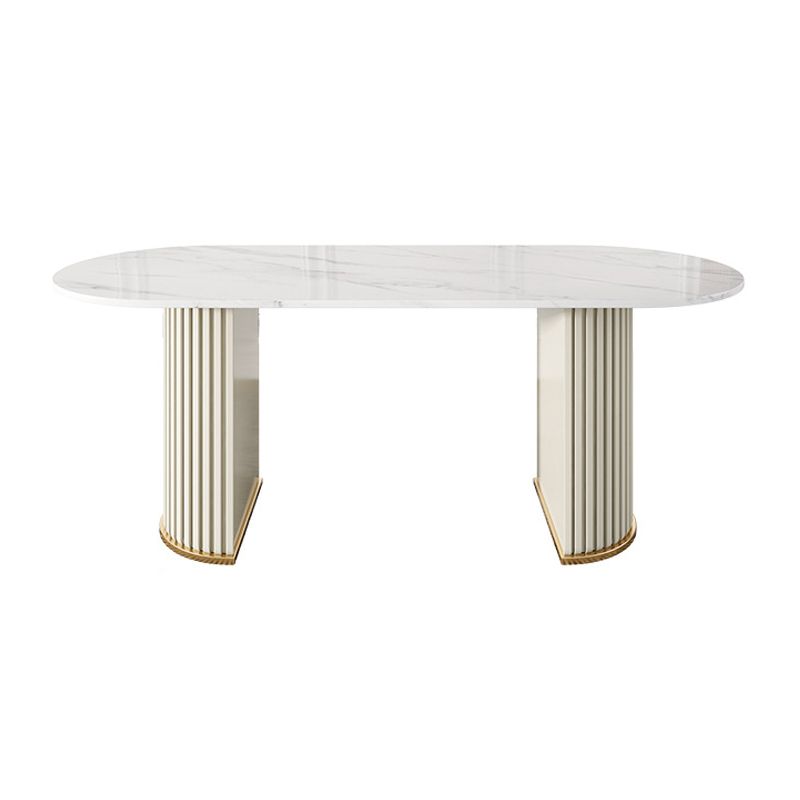 White Stone Top Dining Table Modern Oval Dining Table with Sled Base