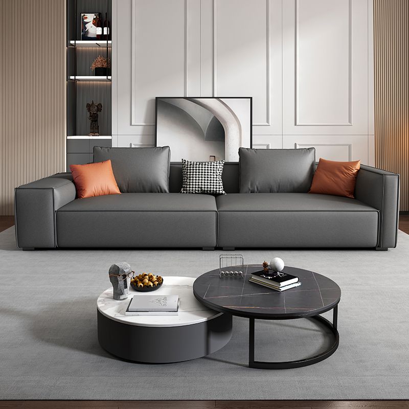 Scandinavian Grey Faux Leather Square Arm Sofa/Sectional with Wear-Resisting