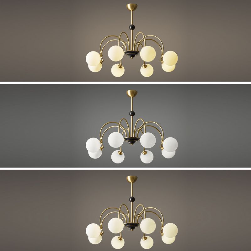 Modern Style Gold Chandelier Light Fixture Globe Shape Glass Hanging Light