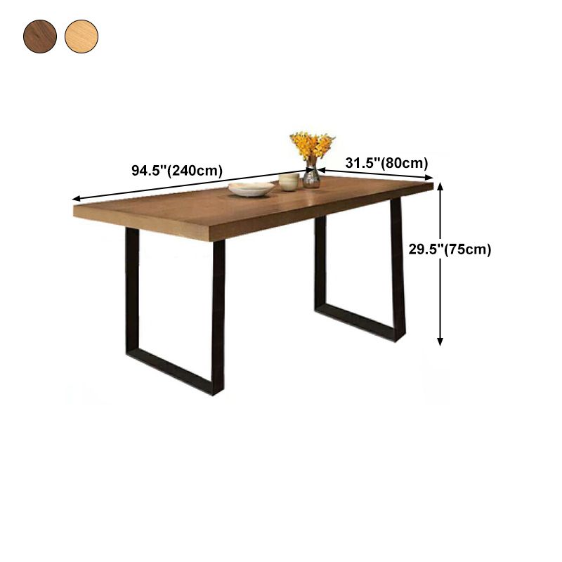 Industrial Rectangle Wood Table Standard Height Dining Table with Double Pedestal Base