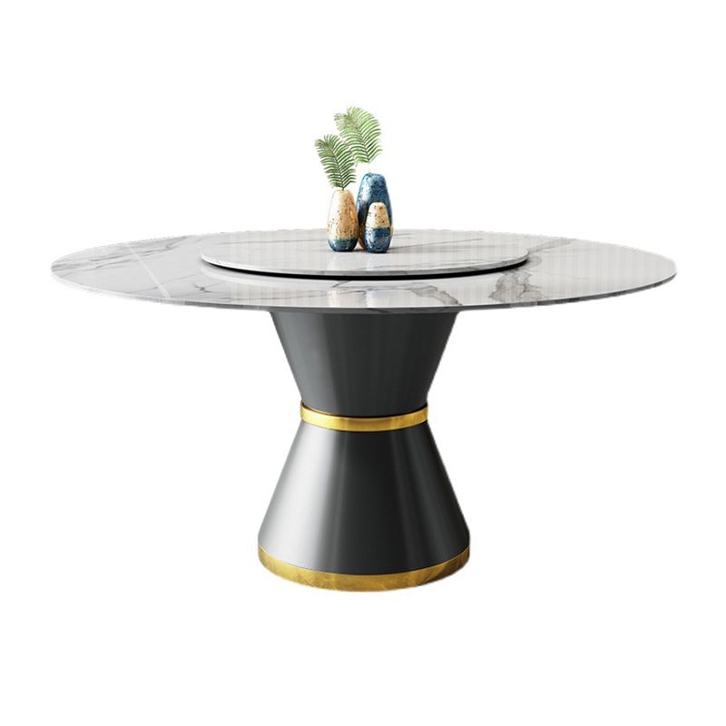 Contemporary Round Table Sintered Stone Dining Table with Metal Legs
