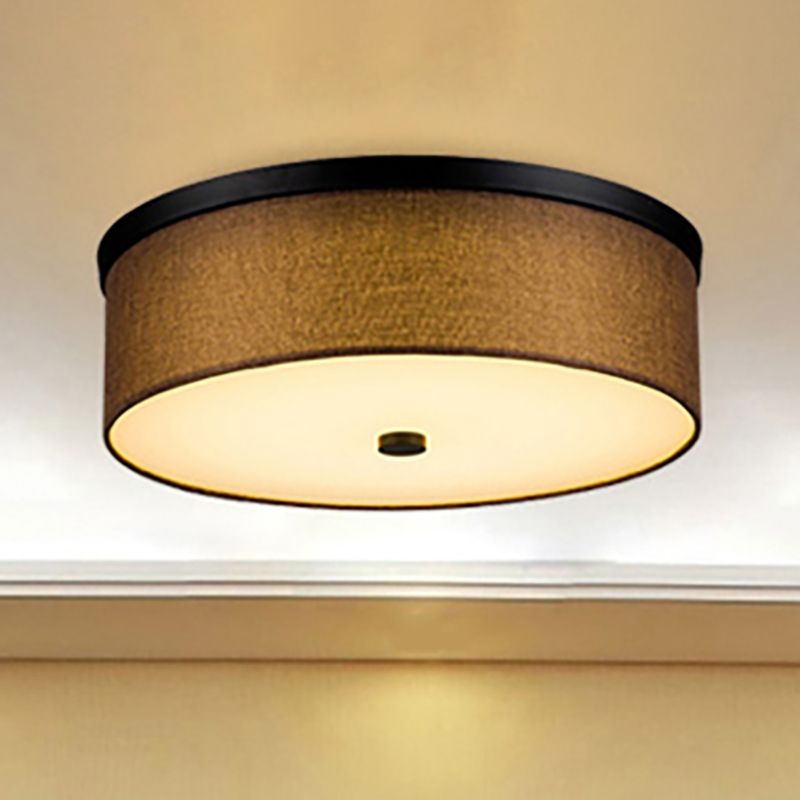 Cylinder Flush Mount Modernism Fabric Brown LED Flush Mount Ceiling Fixture, 16"/19.5" Dia