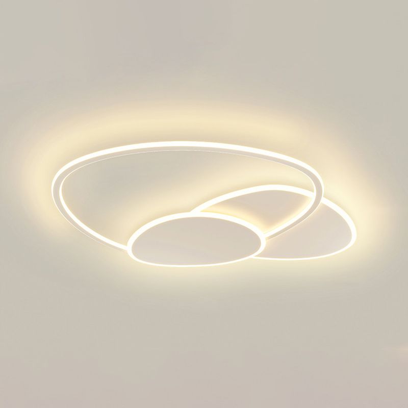 3-Light Geometric Flush Light Modern Metal LED Ceiling Lamp in White