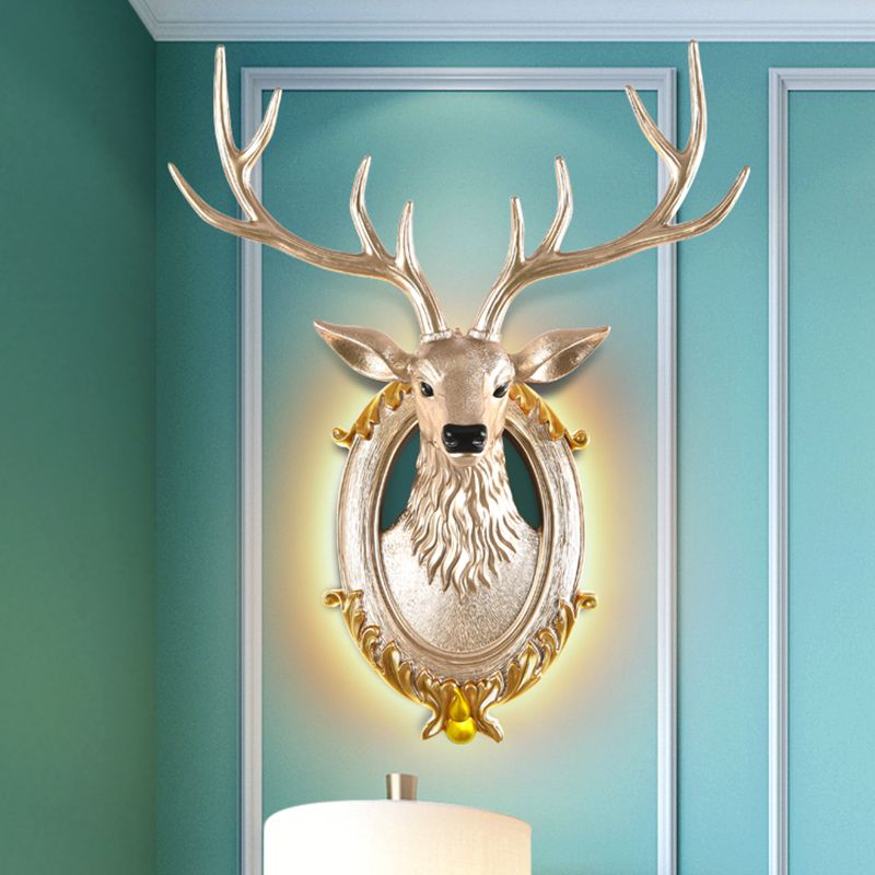 Cabeza de ciervo de resina Disconce Light Country 16 "/18.5" W LED LIMPLACIÓN DE LA Cala de estar Mural en negro/blanco/madera