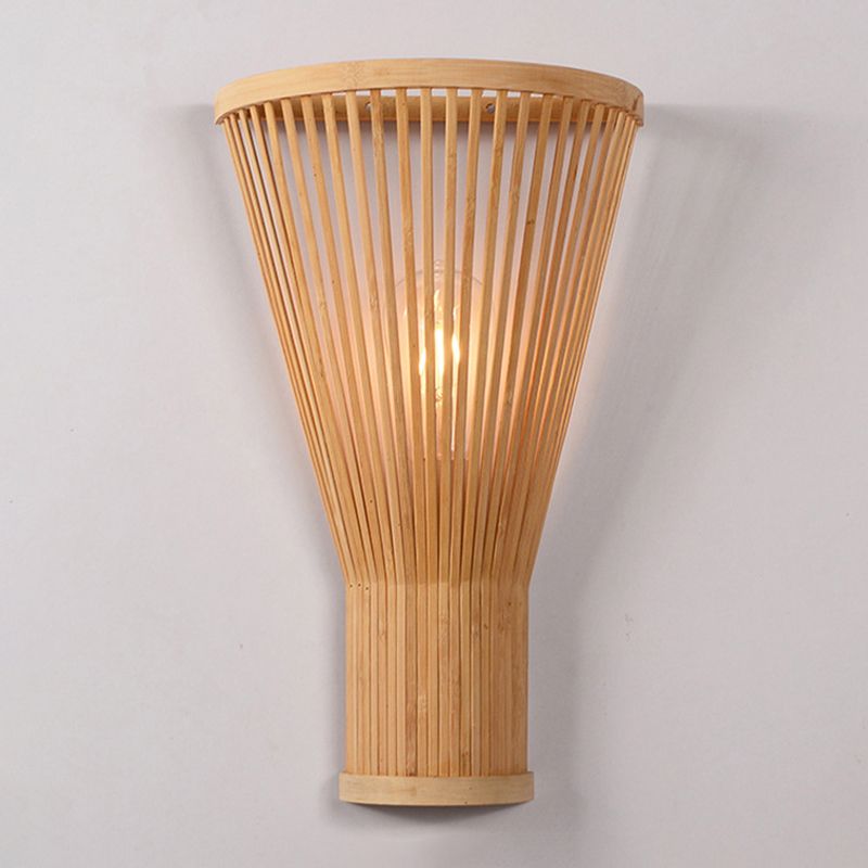 Minimalist Tapered Wall Mount Light Bamboo Single Living Room Wall Light Fixture in Wood