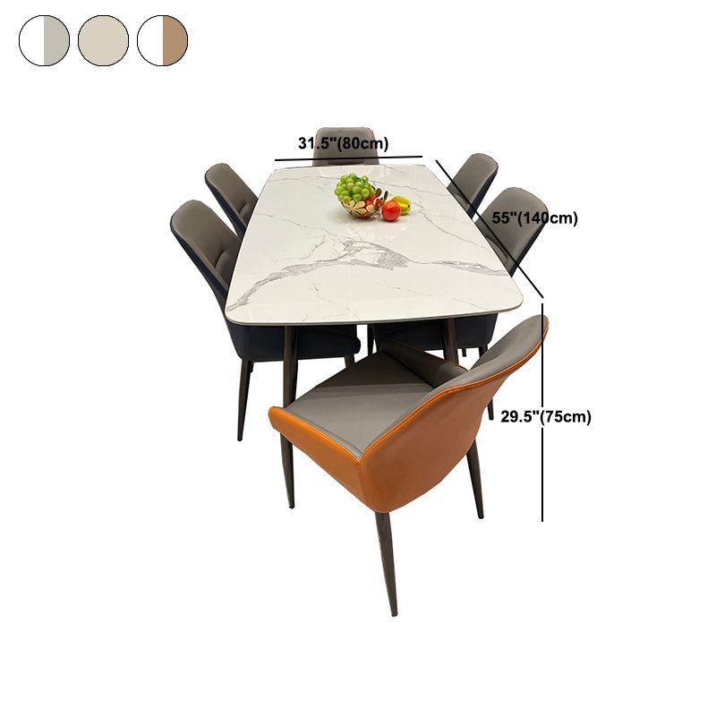 Rectangular Stone Dining Table Modern 4 Legs Furniture Metal Base for Home