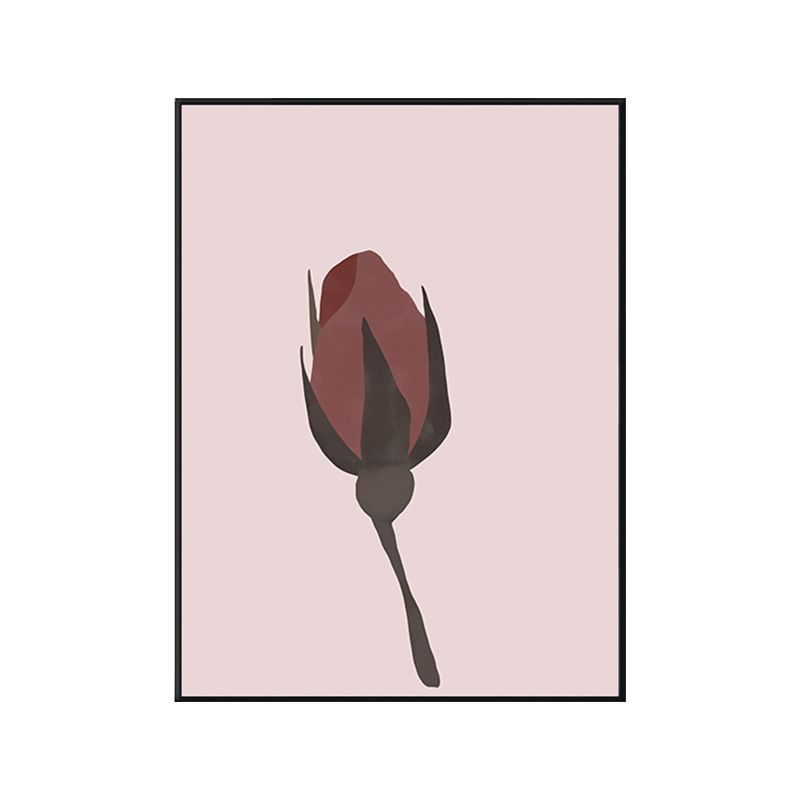 Red Drawing Print Flowerbud Canvas Print Textured Wall Art Decor for Girls Bedroom