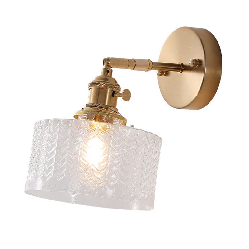 Industrial Style Drum Shade Wall Lamp Glass 1 Light Sconces for Bedroom