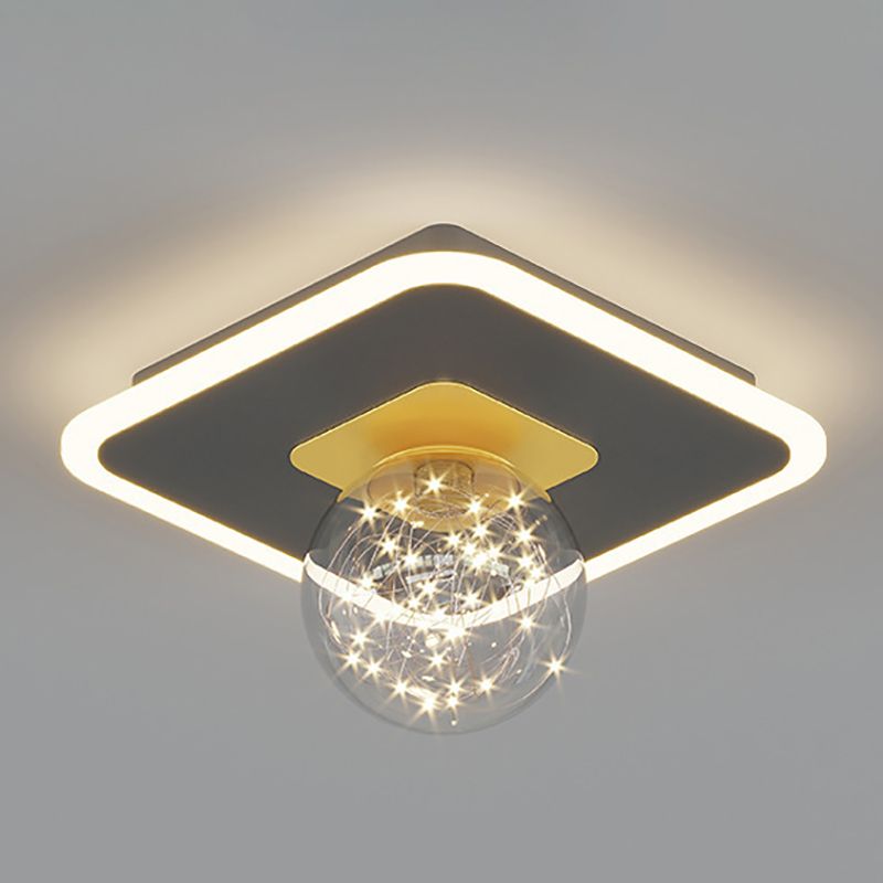 Glass Geometric Ceiling Light Fixture Nordic Style LED Ceiling Mounted Light in Black