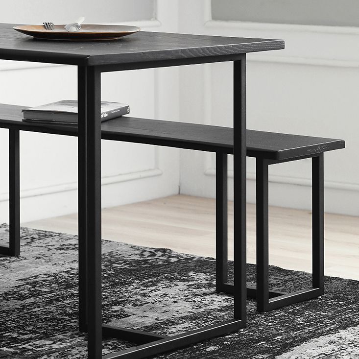Rectangle Industrial Dining Table Black Fixed Table with Pinewood Solid Wood
