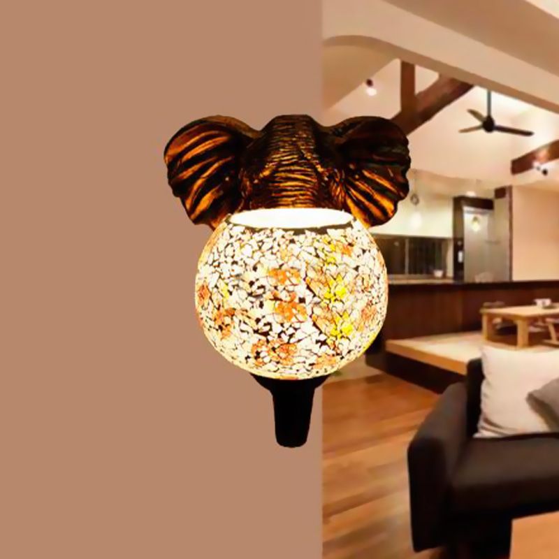 1 Light Living Room Wall Lamp Globe Mediterranean White/Pink/Yellow Sconce with Globe Stained Glass Shade