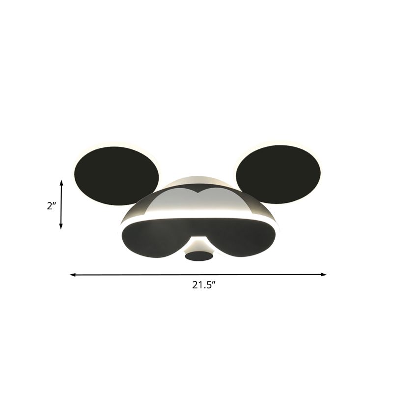Black Mouse Head Ceiling Fixture Cartoon LED Acrylic Flush Mount Spotlight in Warm/White Light