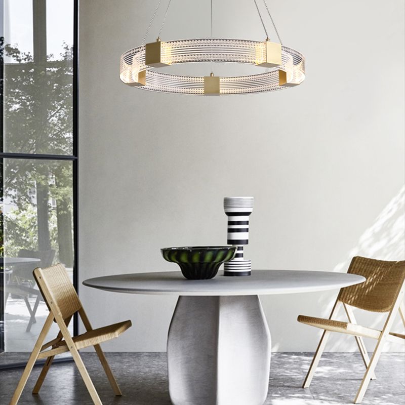 Simple Led Chandelier Light Fixtures Ring Shape Hanging Chandelier with Acrylic Shade