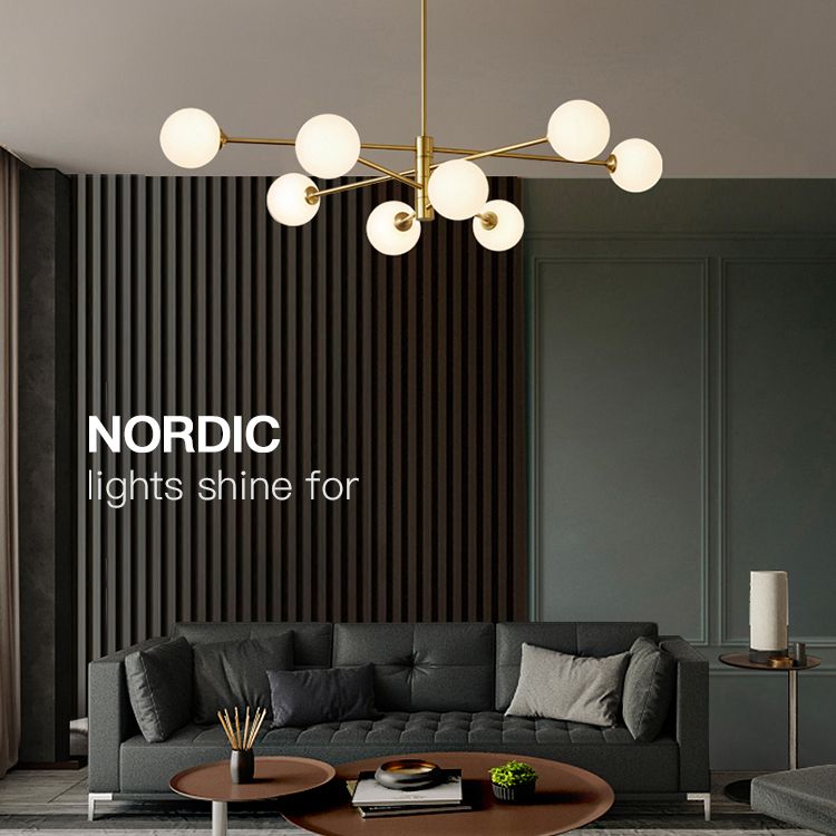 8-light Modern Minimalist Living Room Chandelier 32" Wide Molecular Styling Glass Orb Suspension Lamp