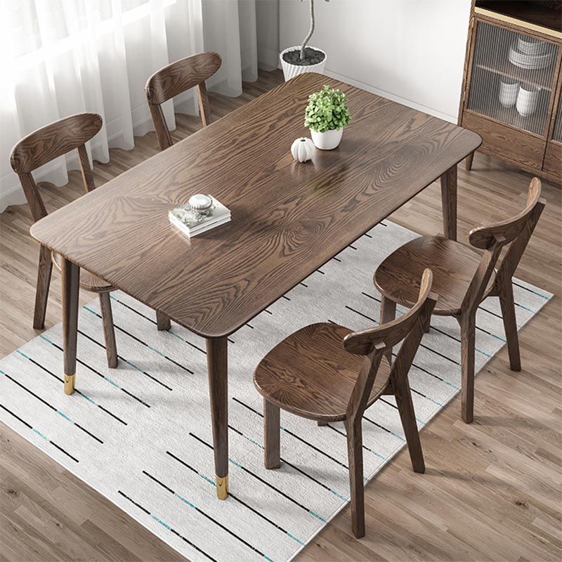 Rectangular Solid Wood Dining Table Modern Natural-brown Furniture with 4 Legs for Home