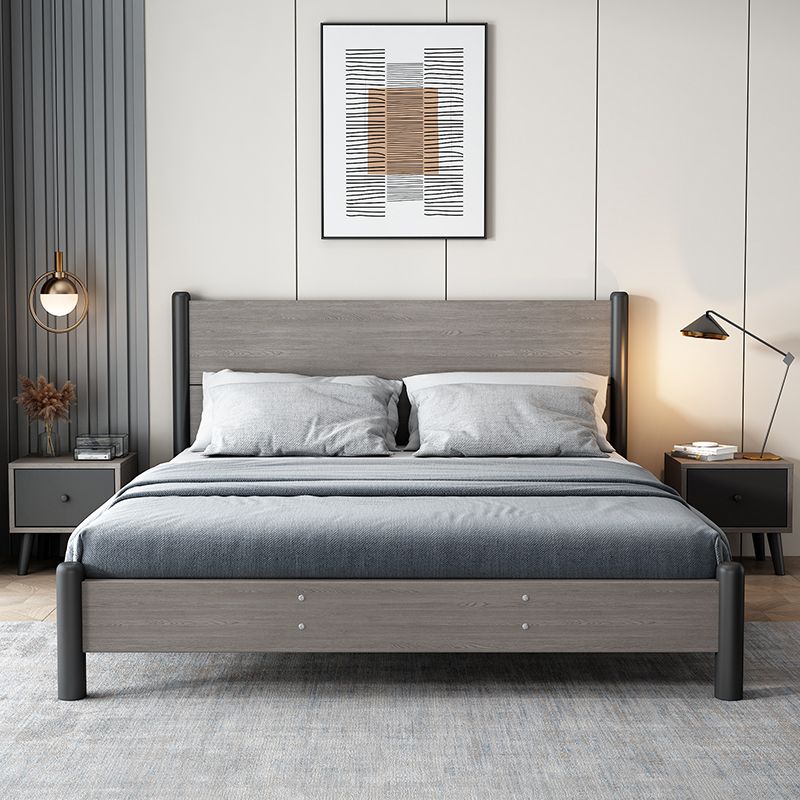 36.61" High Standard Bed with Headboard Gray Solid Wood Mattress Included