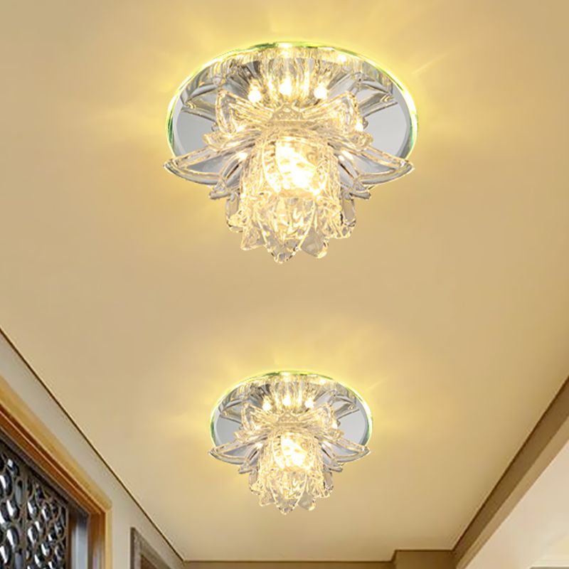 Daffodils Blossom Small LED Flush Mount Modern Clear Crystal Ceiling Flushmount Lamp for Corridor
