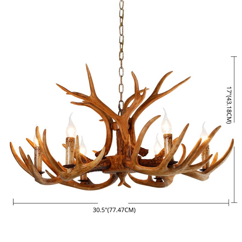 6-Light Antler Pendant Light in Traditional Vintage Style Sputnik Resin Chandelier for Interior Spaces