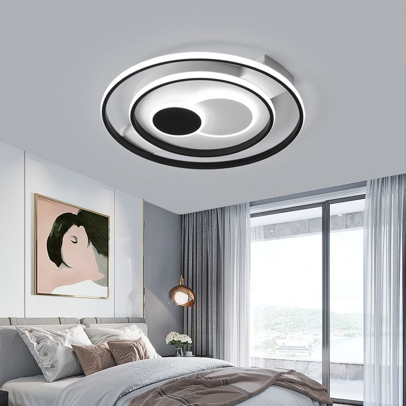 Modern LED Flush Mount Lamp Black Circular Ceiling Lighting with Acrylic Shade in Warm/White Light, 16.5/20.5 Inch Dia