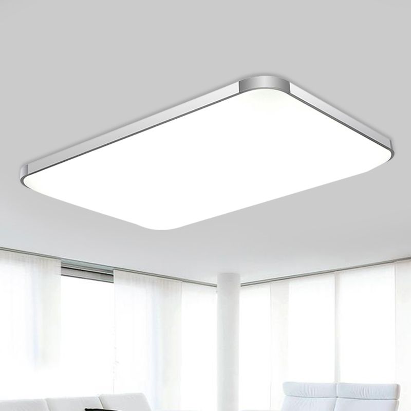Rectangular Flush Light Fixture Simple Stylish LED 25.5"/32" Width Acrylic Flush Mount Lamp in Sliver for Living Room