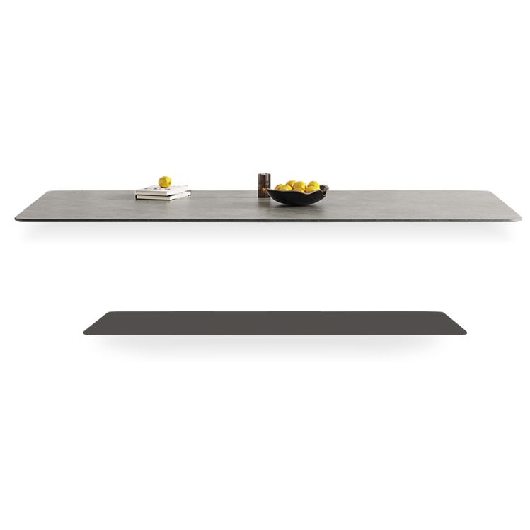 Mid-Century Modern Rectangle Dining Table Sintered Stone Table with 4 Solid Wood Legs