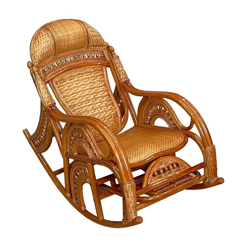 Traditional Rocking Chair Rattan Spindle Backrest Solid Color Indoor Rocking Chair