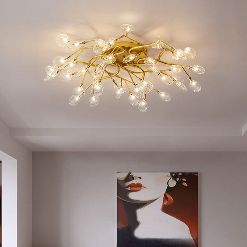 Branche d'arbre salon LED semi-encastré lumière métallique post-moderne lustre encastrable avec abat-jour luciole