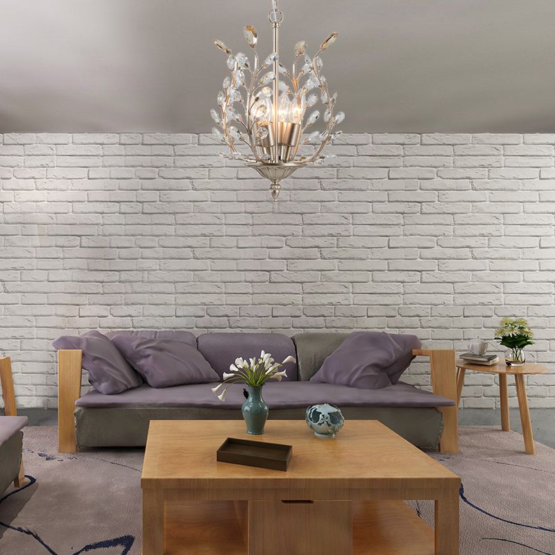 Lampada lampadina in cristallo di lacrima trasparente con design a foglia vintage a 4 luci soffitto appeso in champagne