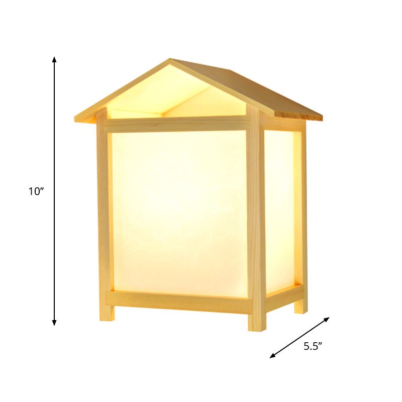 Japanese-Style 1 Light Sconce Lamp Fixture with Parchmyn Shade Wood House Shape Wall Light