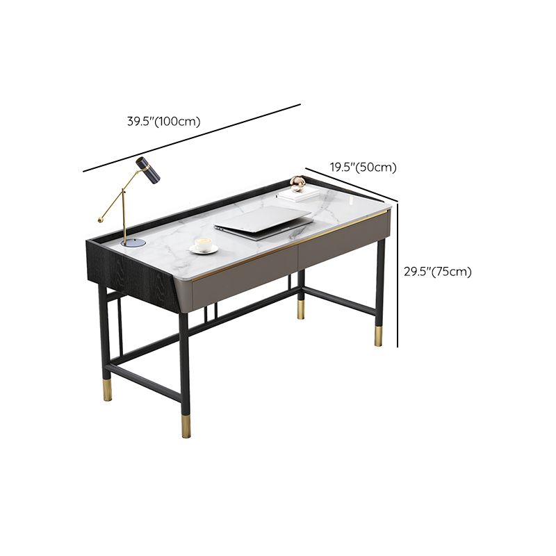 Rectangular Shaped Home Working Table Stone Writing Desk in Grey