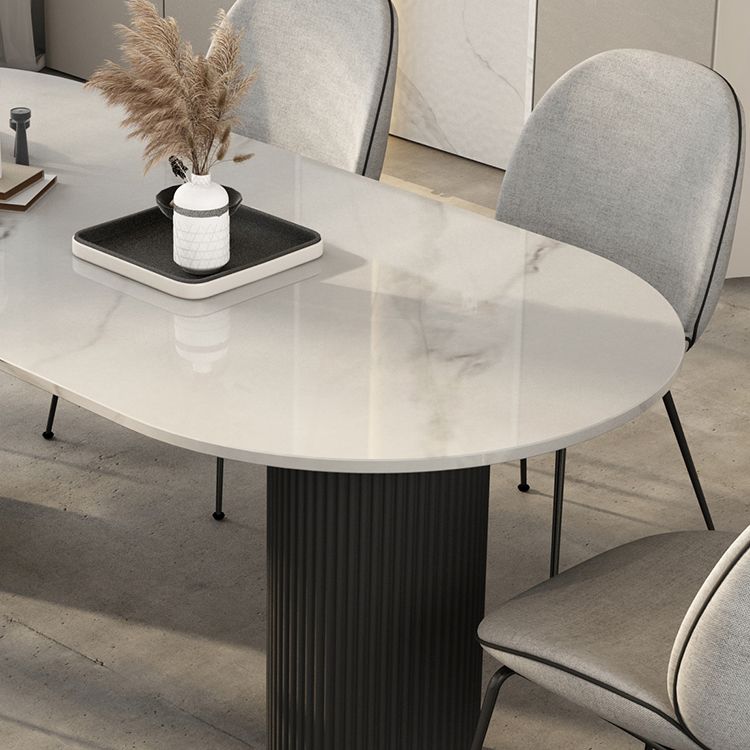 Oval Sintered Stone Dining Table Modern White-black Furniture with Double Pedestal Base