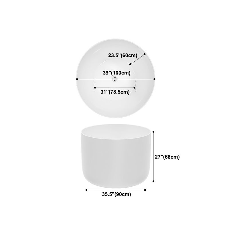 Modern Round Acrylic Bath Tub 26.77" H Freestanding Bathtub for Home