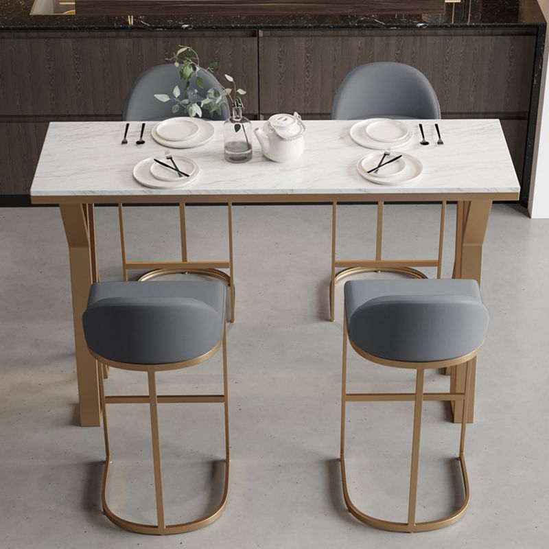 Metal Bar Table Rectangular Faux Marble Top Bistro Pub Table