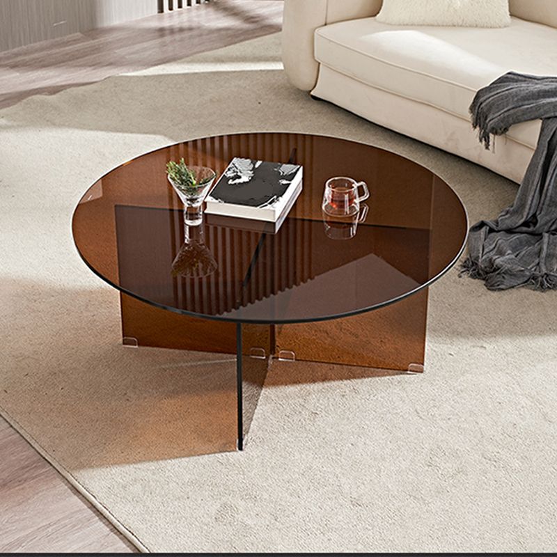 Round Clear Glass Coffee Table Dia 39.37-In 1 Single Cocktail Table