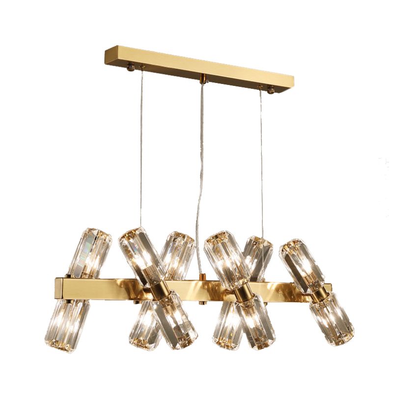Lámpara de araña tubular tradicional cristal biselado 12/16 bulbos de oro colgante colgante luz