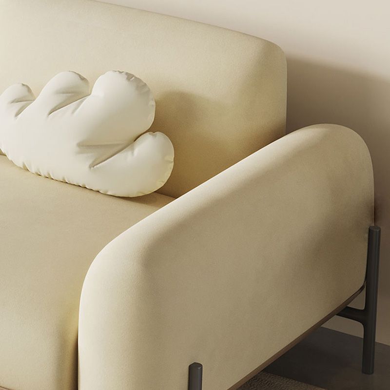 Standard Contemporary Faux Leather / Velvet Sofa Couch in Beige