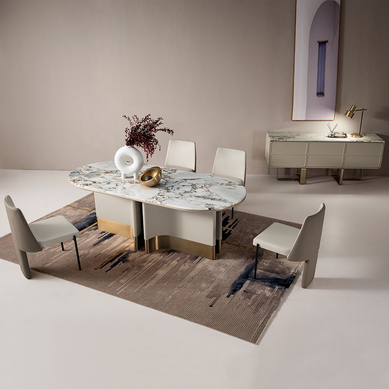 1/5 Pieces Modern Oval Stone Stop White Dining Set for Home Use