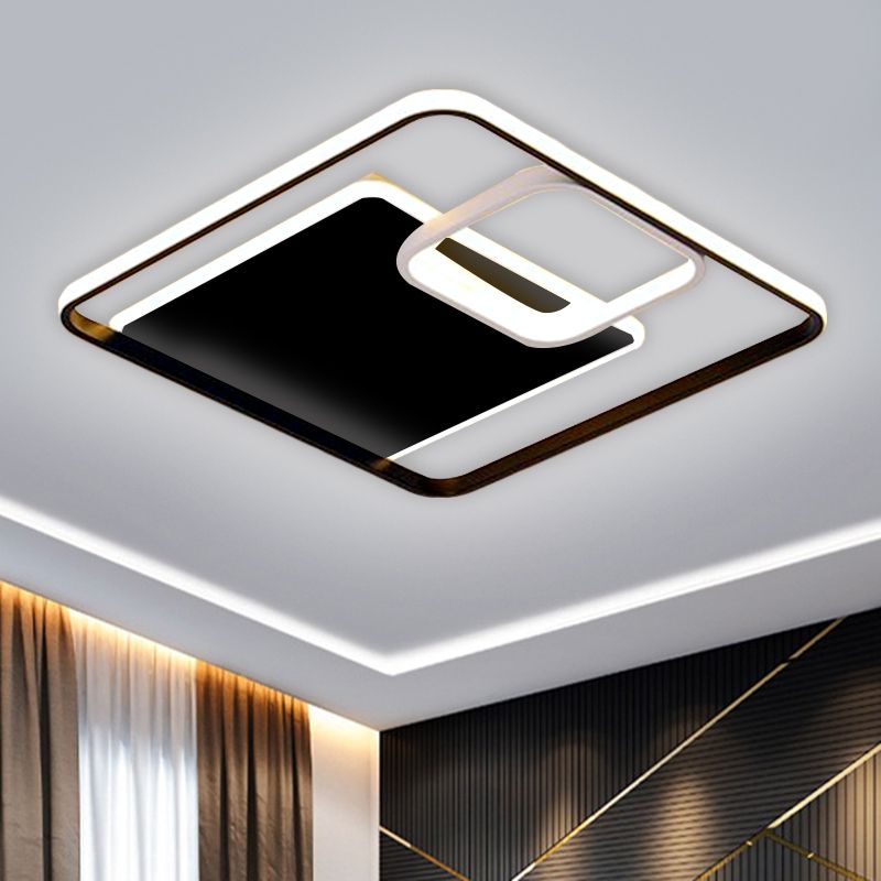 Square Flush Mount Lighting Minimalism Iron Black/Gold LED Ceiling Fixture in Warm/White Light, 17"/21" W