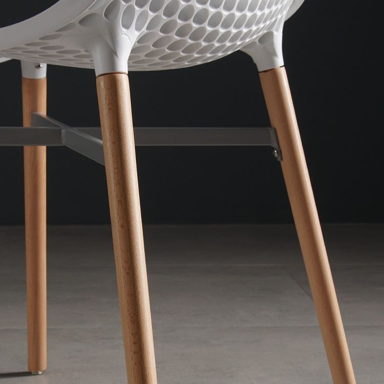 Silla de comedor de plástico de estilo escandinavo, silla sin brazos con respaldo sólido y patas de madera