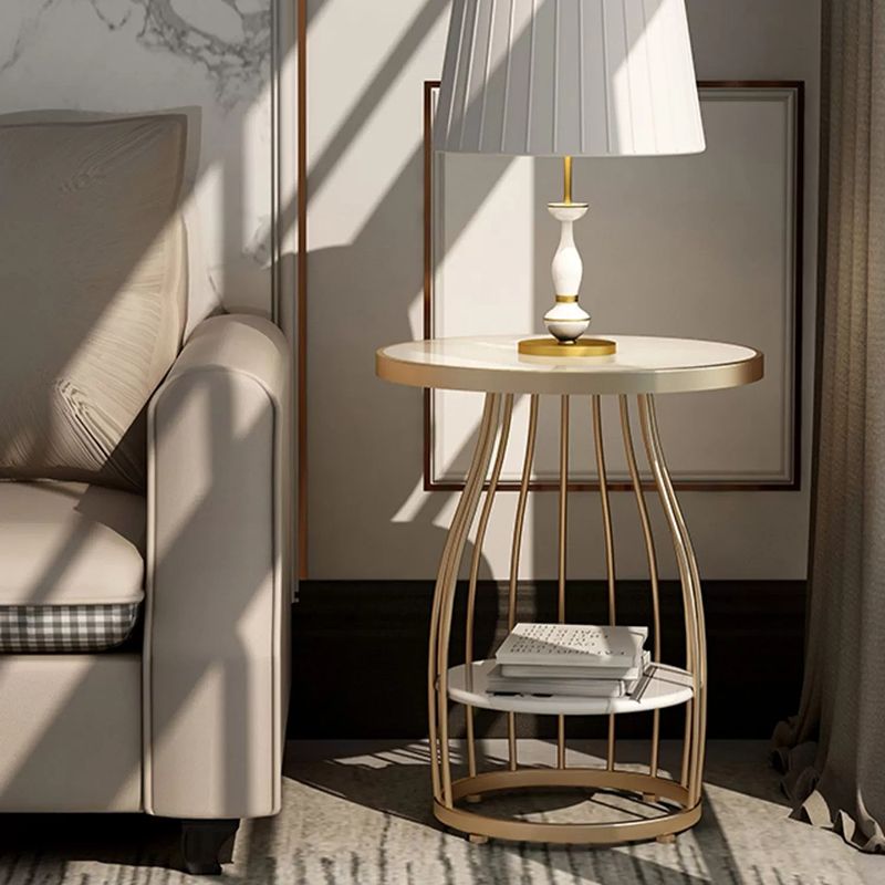 24.8 inch Tall Frame Metal Side Table with Shelf Glam Side End Table