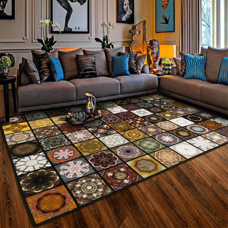 Chic Multicolor Moroccan Rug Polypropylene Mosaics Rug Non-Slip Backing Machine Washable Stain Resistant Rug for Foyer