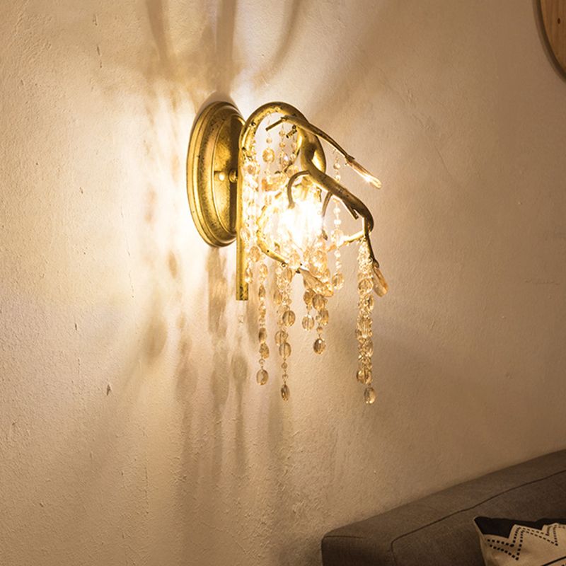 Decorative Branch Wall Mount Lighting 2 Lights Translucent Crystal LED Wall Lamp in Brass