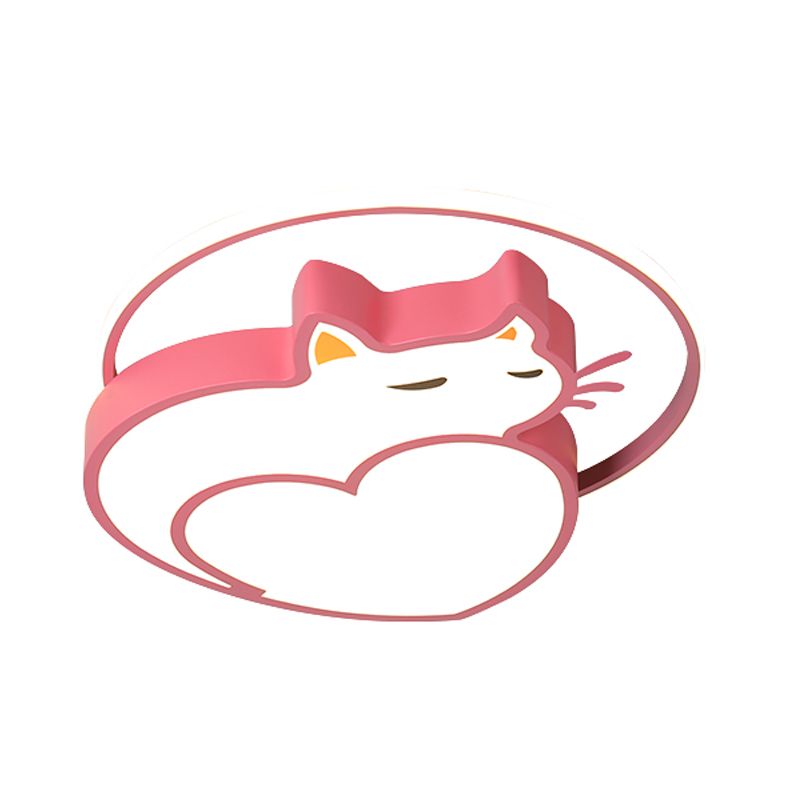 Accesorio montado en el techo con forma de gato rosa, iluminación empotrada LED acrílica de estilo infantil con anillo para dormitorio en luz blanca/cálida