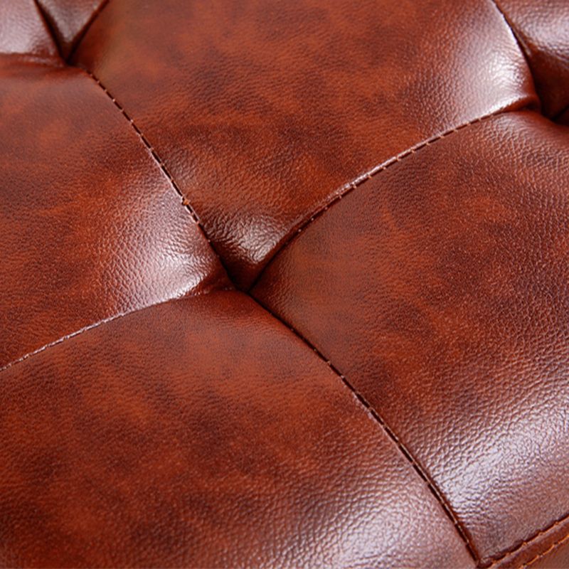 Mid-Century Modern Ottoman Water Resistant Solid Color Tufted Genuine Leather Cube Ottoman