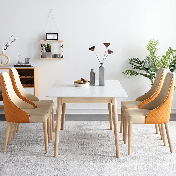 Modern Style Standard Height Table with Sintered Stone Dining Table and 4 Solid Wood Legs Base