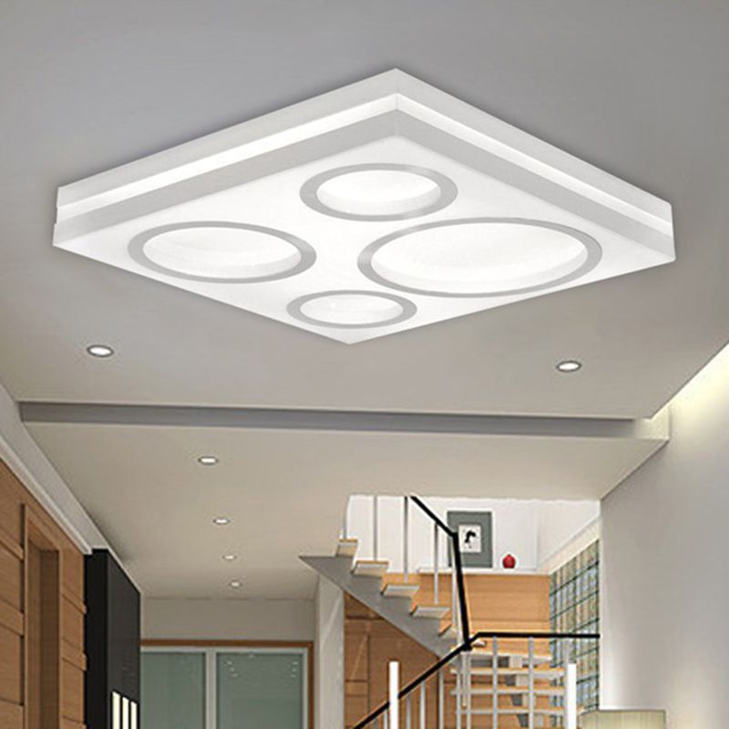 Moderne Vierkante LED Plafond Mount Licht met Circulair Patroon Acryl White Finish Plafond Fixture voor Woonkamer Slaapkamer