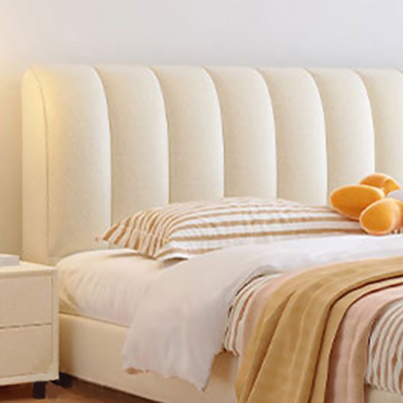 Contemporary White Wood Standard Bed, Upholstered Rectangular Headboard Bed